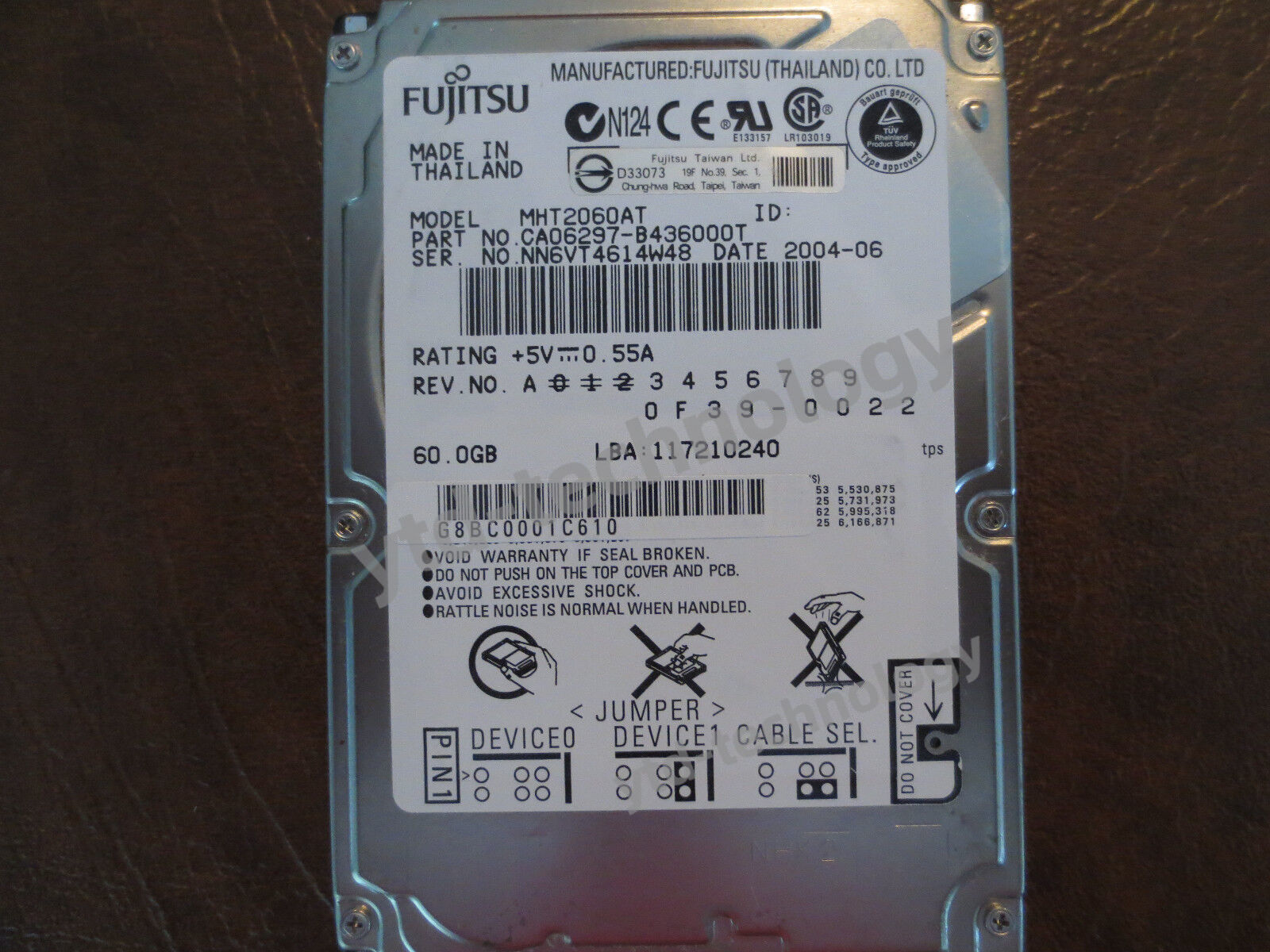 Fujitsu MHT2060AT (CA06297-B436000T) 0F39-0022 60gb 2.5" IDE Hard Drive.