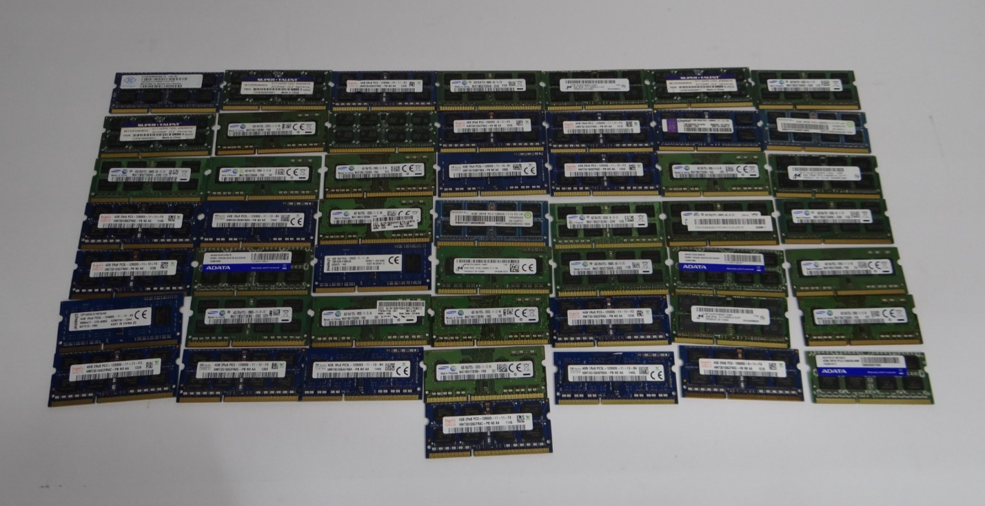 Lot of 50 Mixed Brands/Speeds Laptop Memory 4GB DDR3 RAM SO-DIMMs