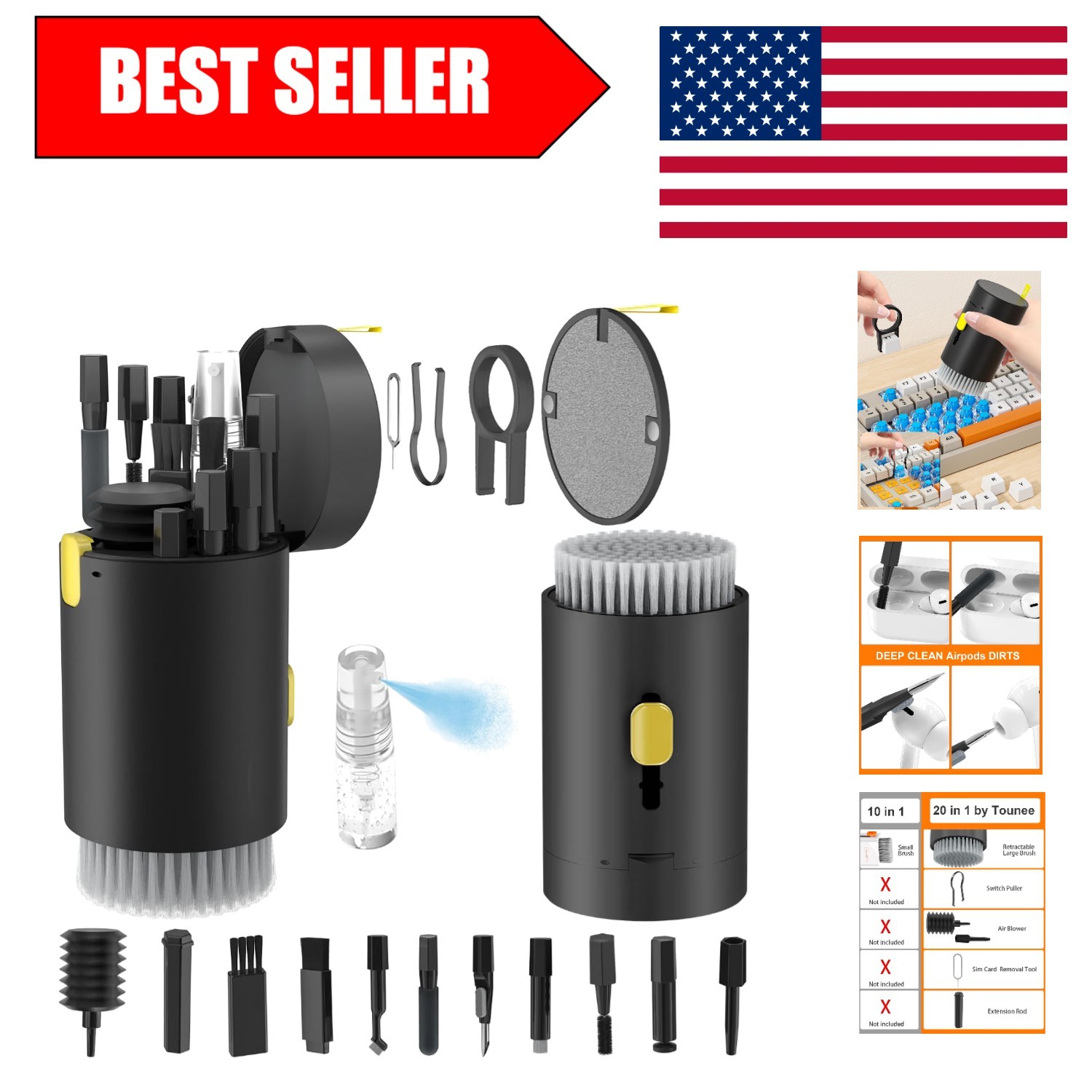 20-in-1 Portable Electronics Cleaning Kit with Retractable Brush & Mist Spray