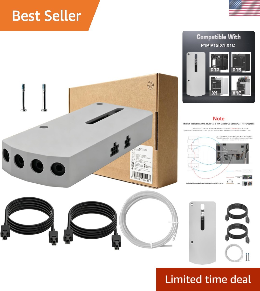 for Bamboo Lab AMS Hub Connection for Bambu P1/X1 Series Printers AMS Unit Mu...