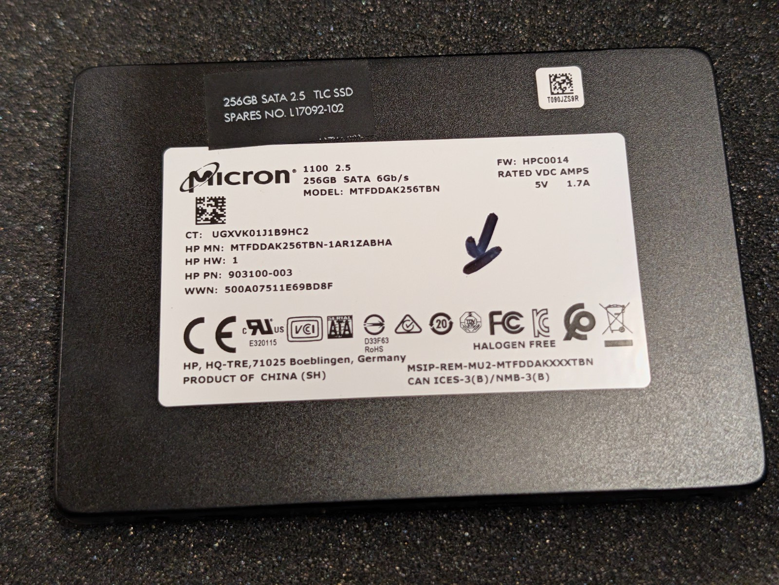 Micron 1100 256GB 2.5" SATA III SSD MTFDDAK256TBN-1AR1ZABHA       Tested & Wiped