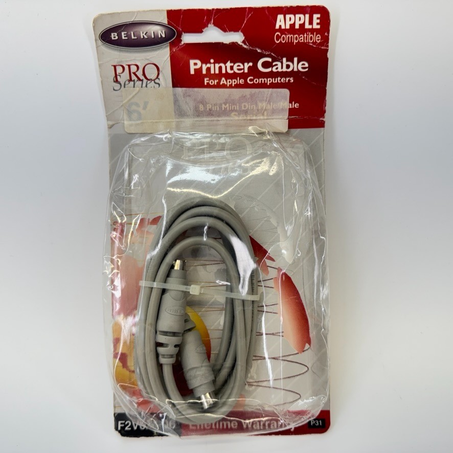 Vintage Belkin Apple Macintosh Mini Din 8 Male to Male Cable 6 ft NEW NOS