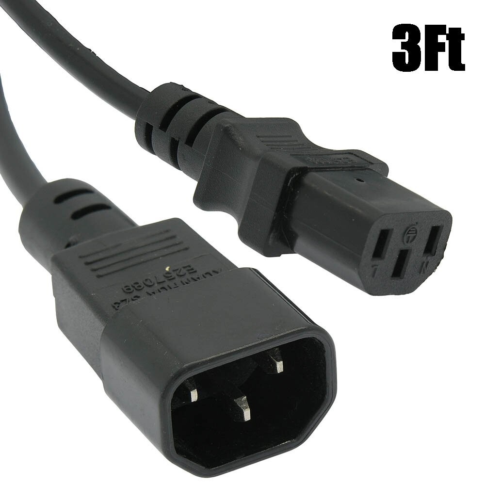 3Ft 3-prong C13 to C14 18/3 Female to Male Power Cord Cable IEC-320 125V