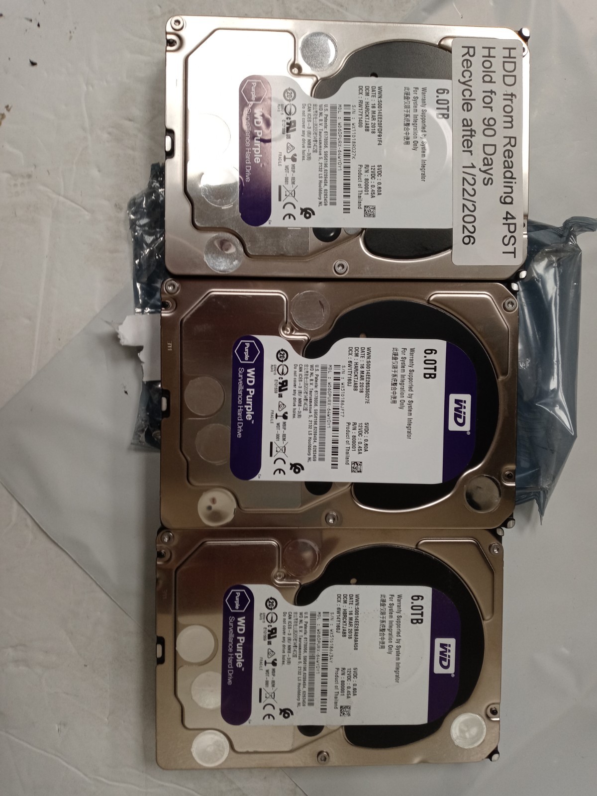 Western Digital 6.0TB PURPLE HDD 3.5" SATA 6Gbs 64MB WD60PURX NOT WORKING LOT 3