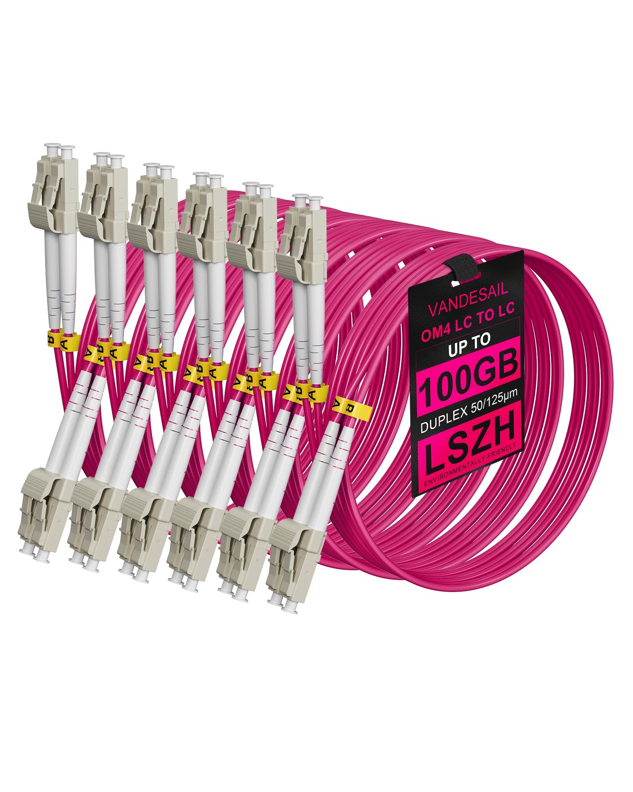 6 Pack OM4 Fiber LC to LC 1M/3.3ft，Fiber Patch Cable Multimode, 1/10/40/100Gb...