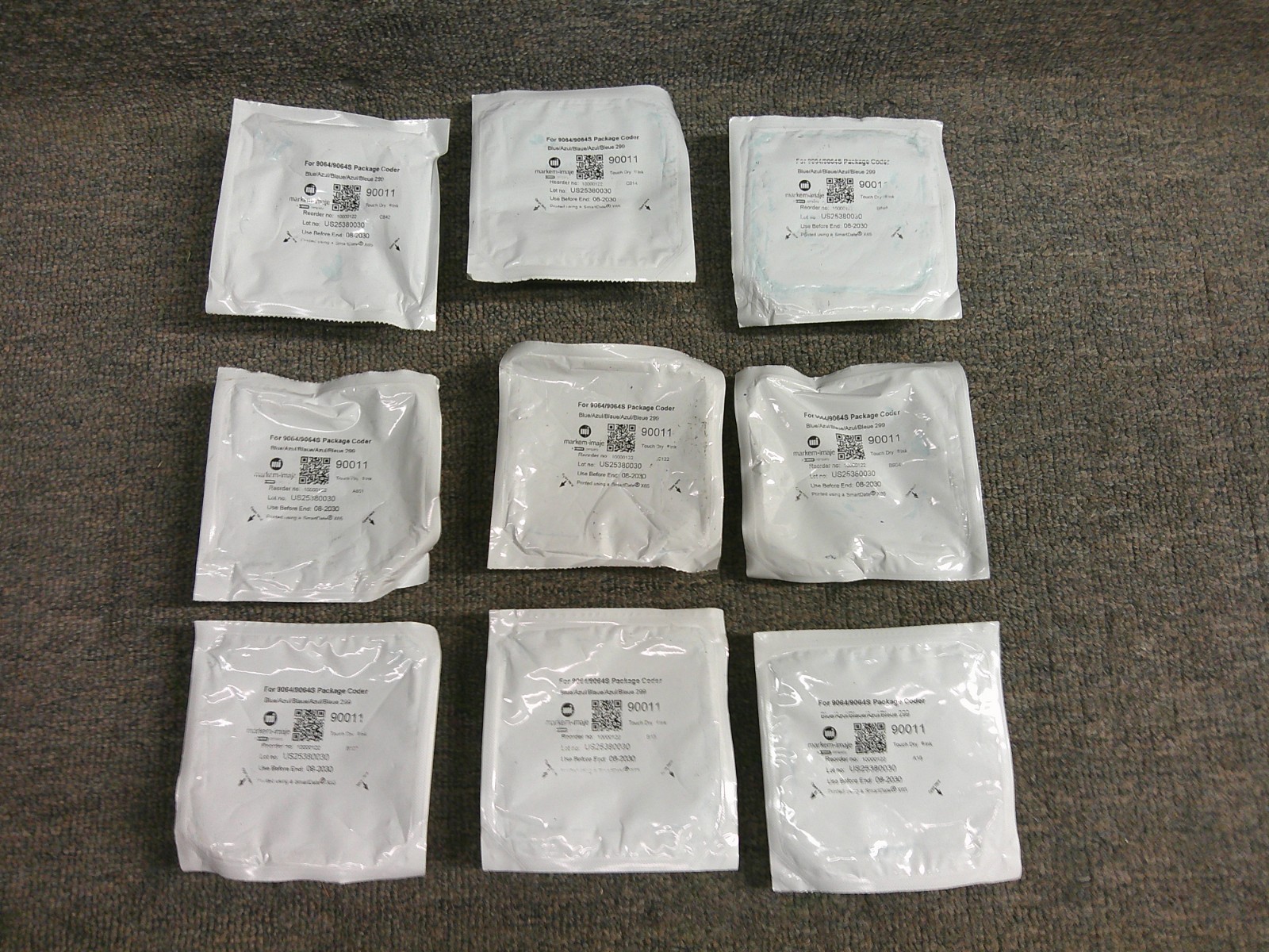 90011 New Markem Imaje (9pk) Blue Touch Dry Inks for 9064 9064S Package Coders