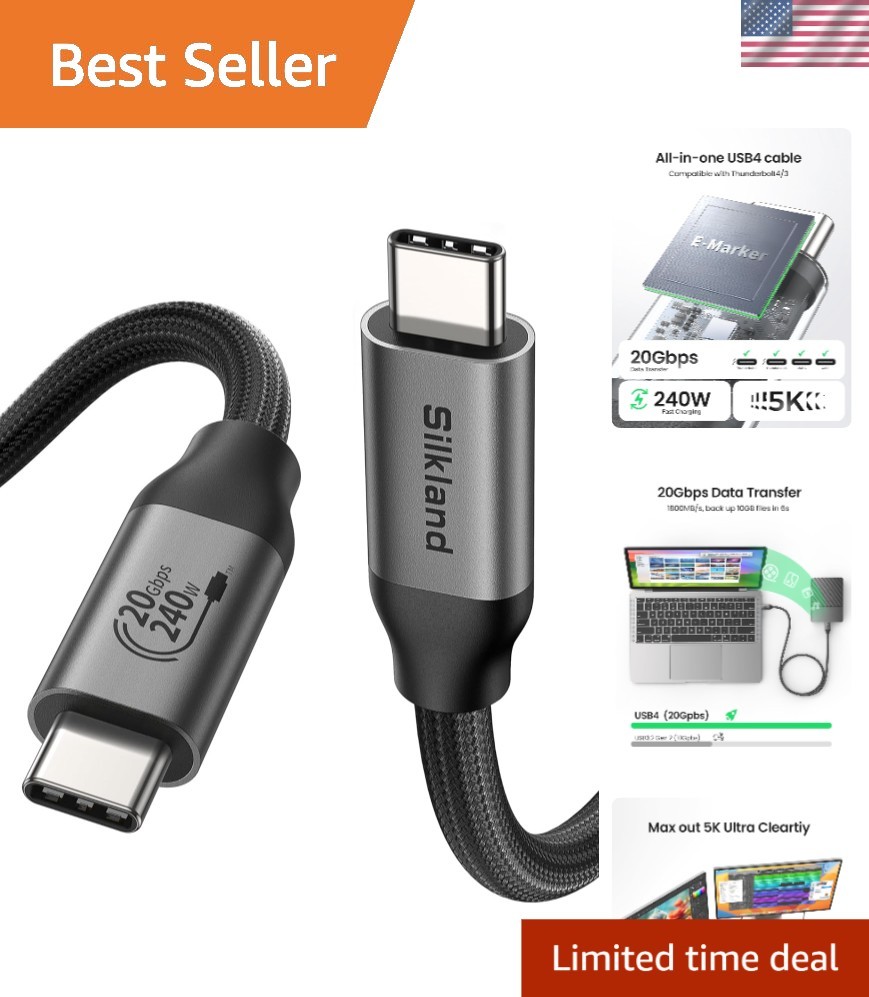USB 4 Thunderbolt 4 Cable 16.5FT 5M 20Gbps Data 4K/5K Support 240W PD