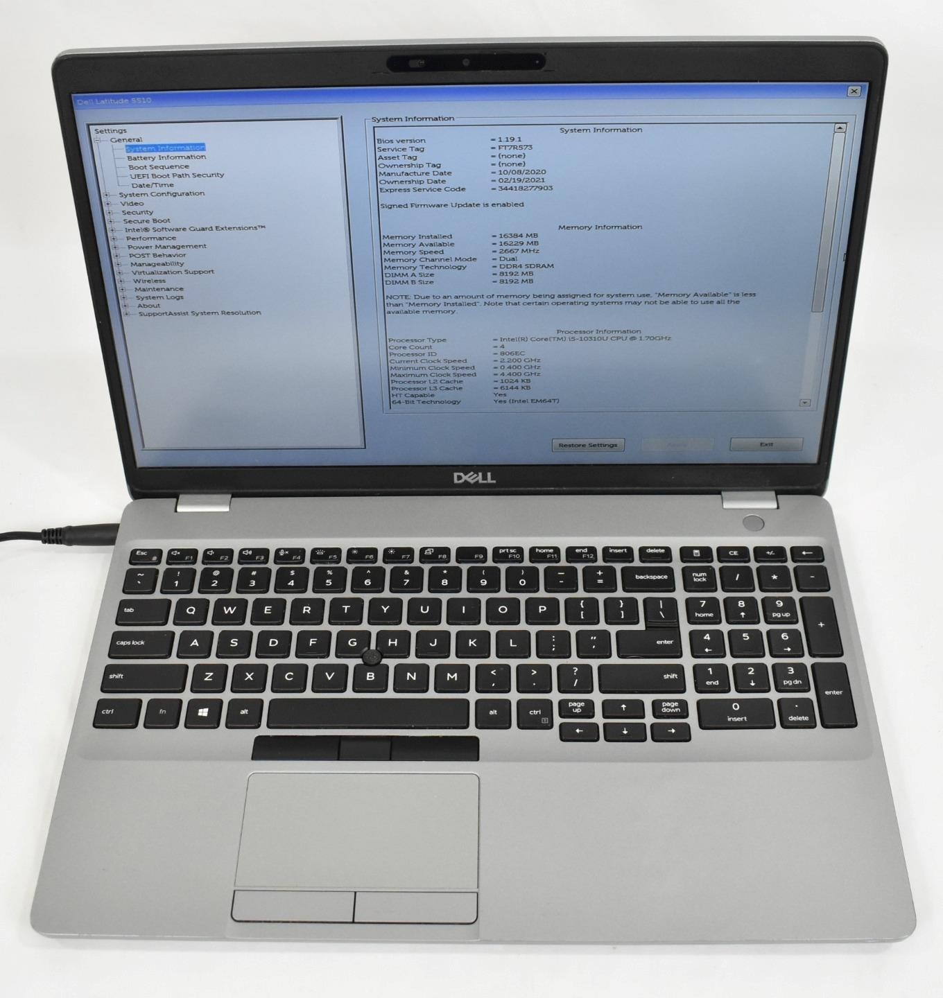 Dell Latitude 5510 Laptop i5-10310U 1.7GHz 16GB 256GB SSD No OS *See Issues*