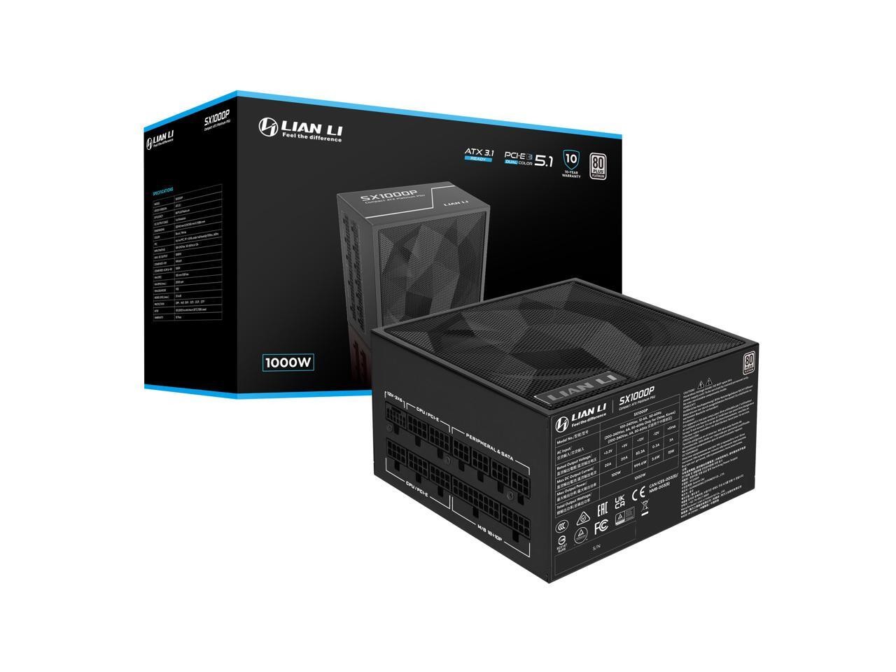 Lian Li SX Platinum 1000W SXP Compact ATX Form Factor Power Supply w/ 12V-2x6 Ca