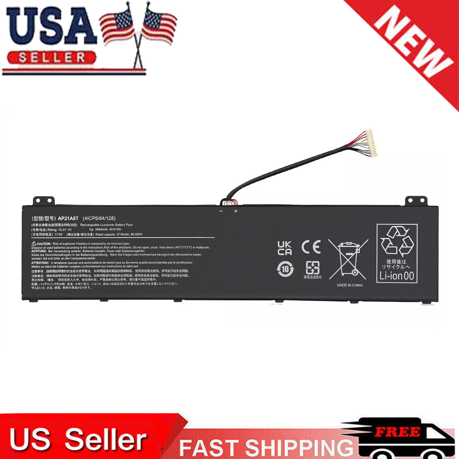 AP21A7T AP21A8T AP21A5T Laptop Battery for Acer Nitro 5 AN517-55 Helios 300 US