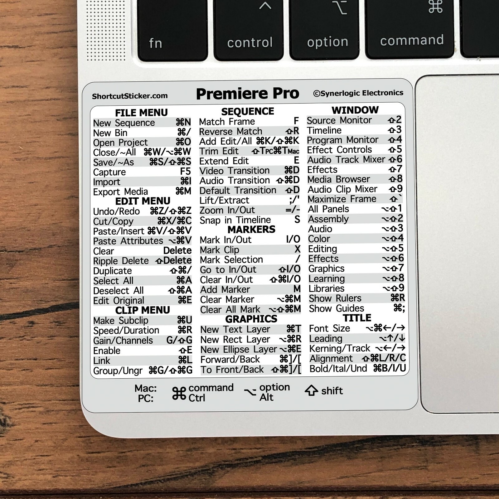 Adobe Premiere Pro Reference Guide Shortcut No-residue Vinyl Sticker Mac/PC