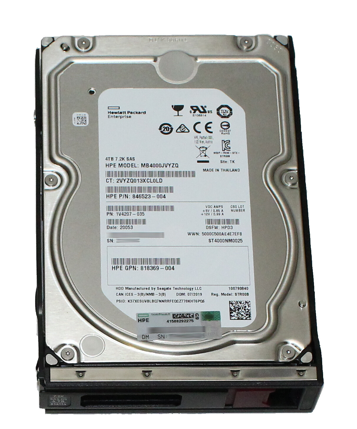 HP Enterprise MB4000JVYZQ 4Tb 7.2K RPM SAS 3.5" 846523-004 834134-001 833928-B21