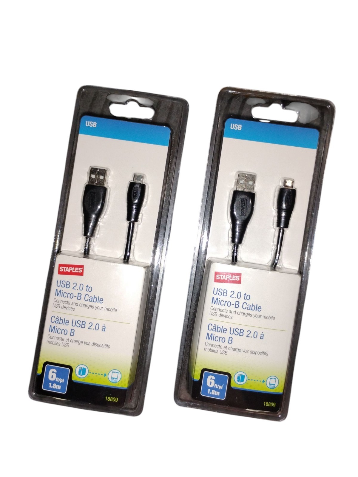 Lot Of Two Staples USB 2.0 To Micro B Cable 6-ft - Black New