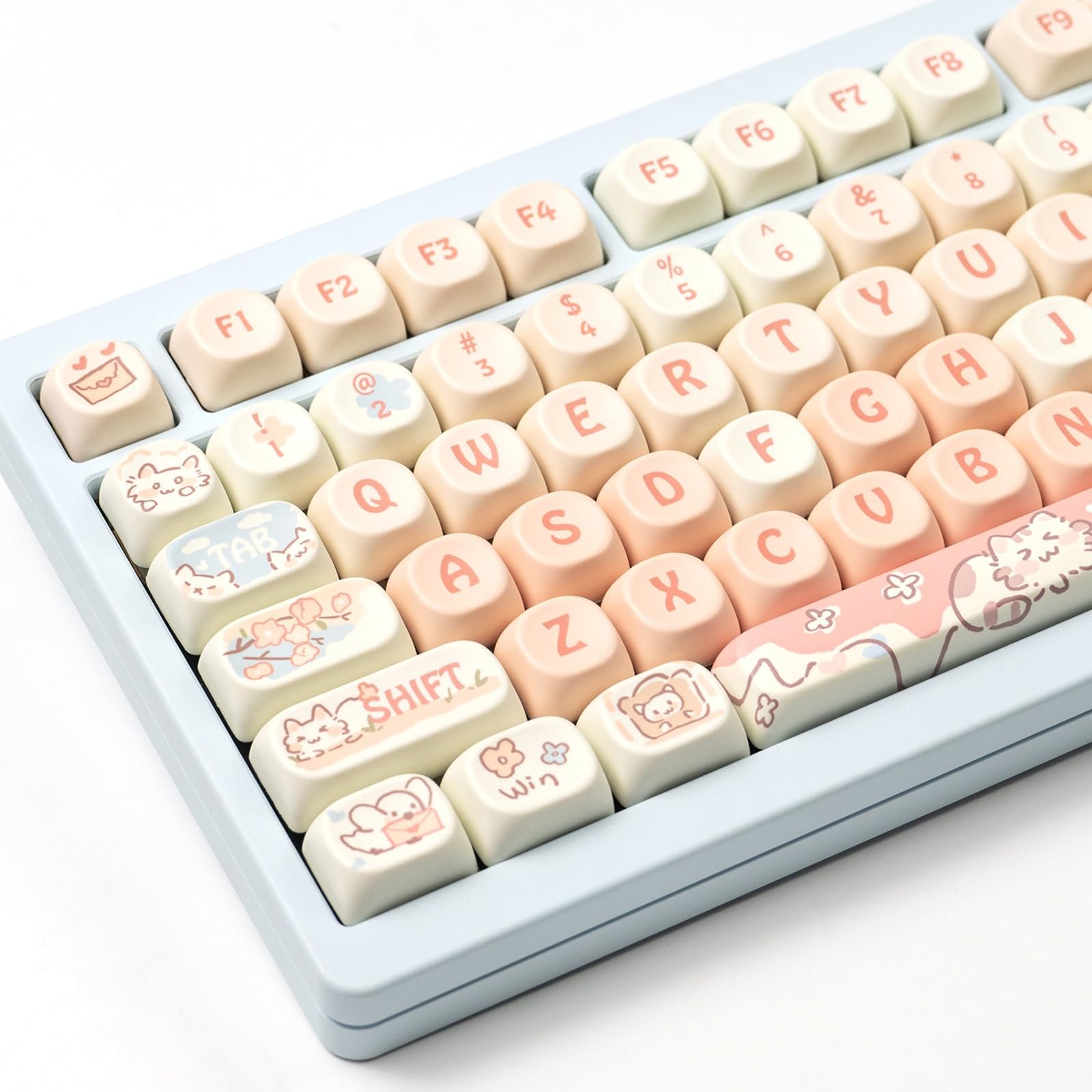 132 PCS Cute Pink Round MOA Profile PBT Keycaps Keycap Puller Cherry MX