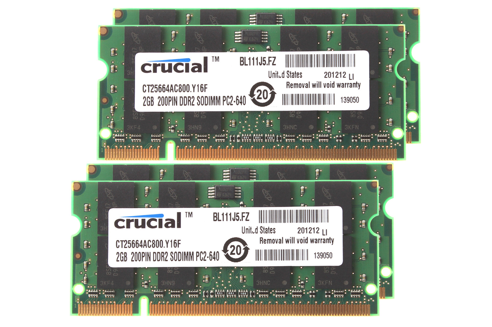 Crucial 8GB 4X 2GB 2RX8 PC2-6400 DDR2 800Mhz 200pin Memory Laptop DIMM RAM CL6