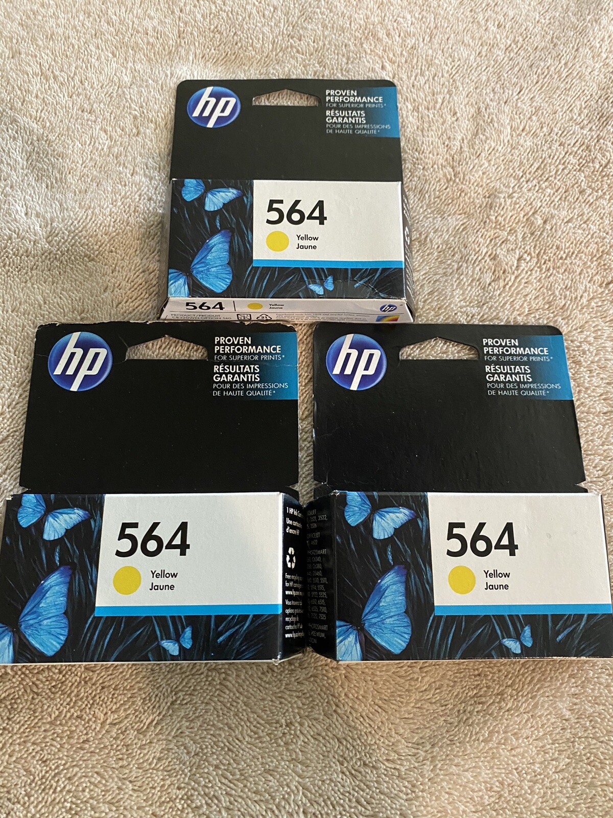 Set 3 Hp #564 Yellow Ink Cartridge Old Generation Cb320WN Expired 12/2018