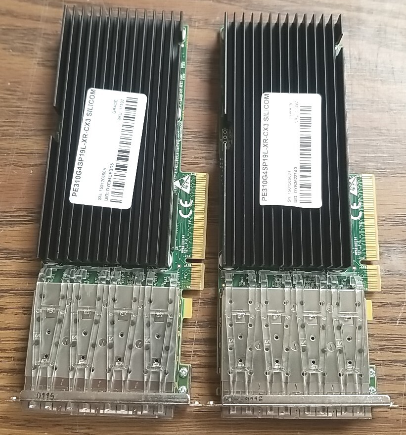 Lot of 2 Silicom PE310G4SPI9L-XR-CX3 4-Port SFP+ PCIe Server Adapter Cards