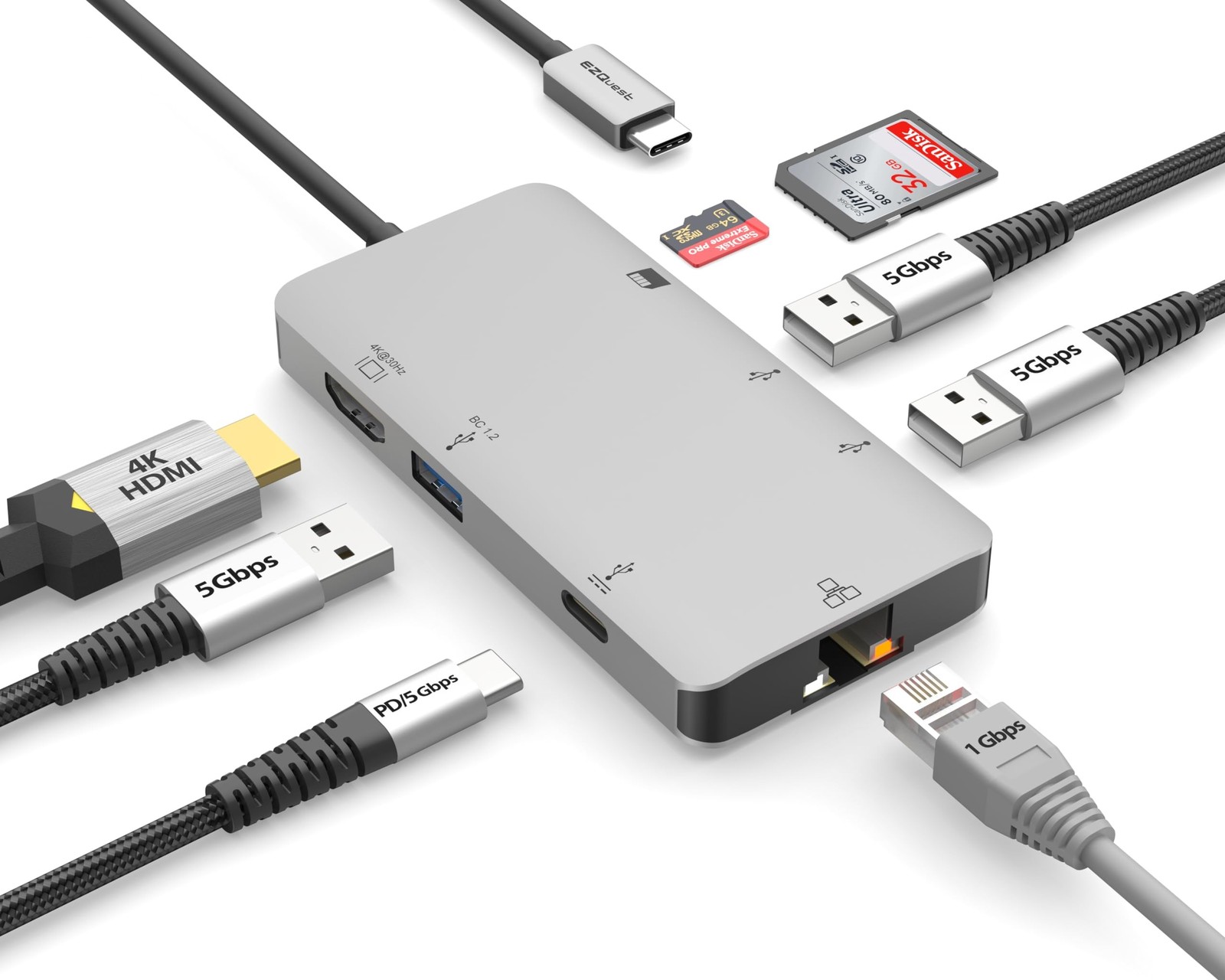 EZQuest USB C Hub Docking Station 8 in 1 with 4K HDMI, 1 Gbit Ethernet, 3 USB...