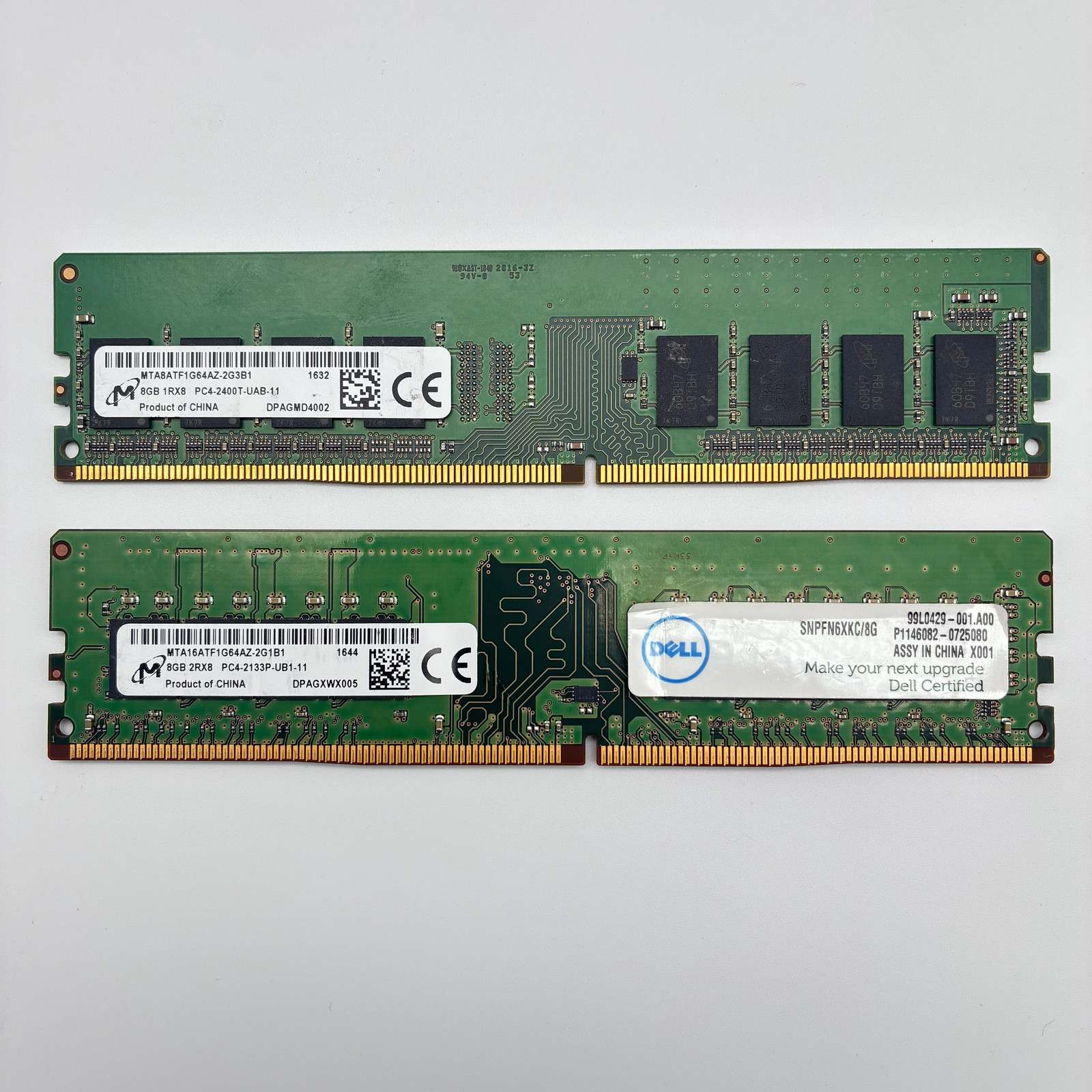 Lot of 2 Micron 16GB (2x8GB) DDR4 PC4 RAM – 1x 2400T 1Rx8 + 1x 2133P 2Rx8