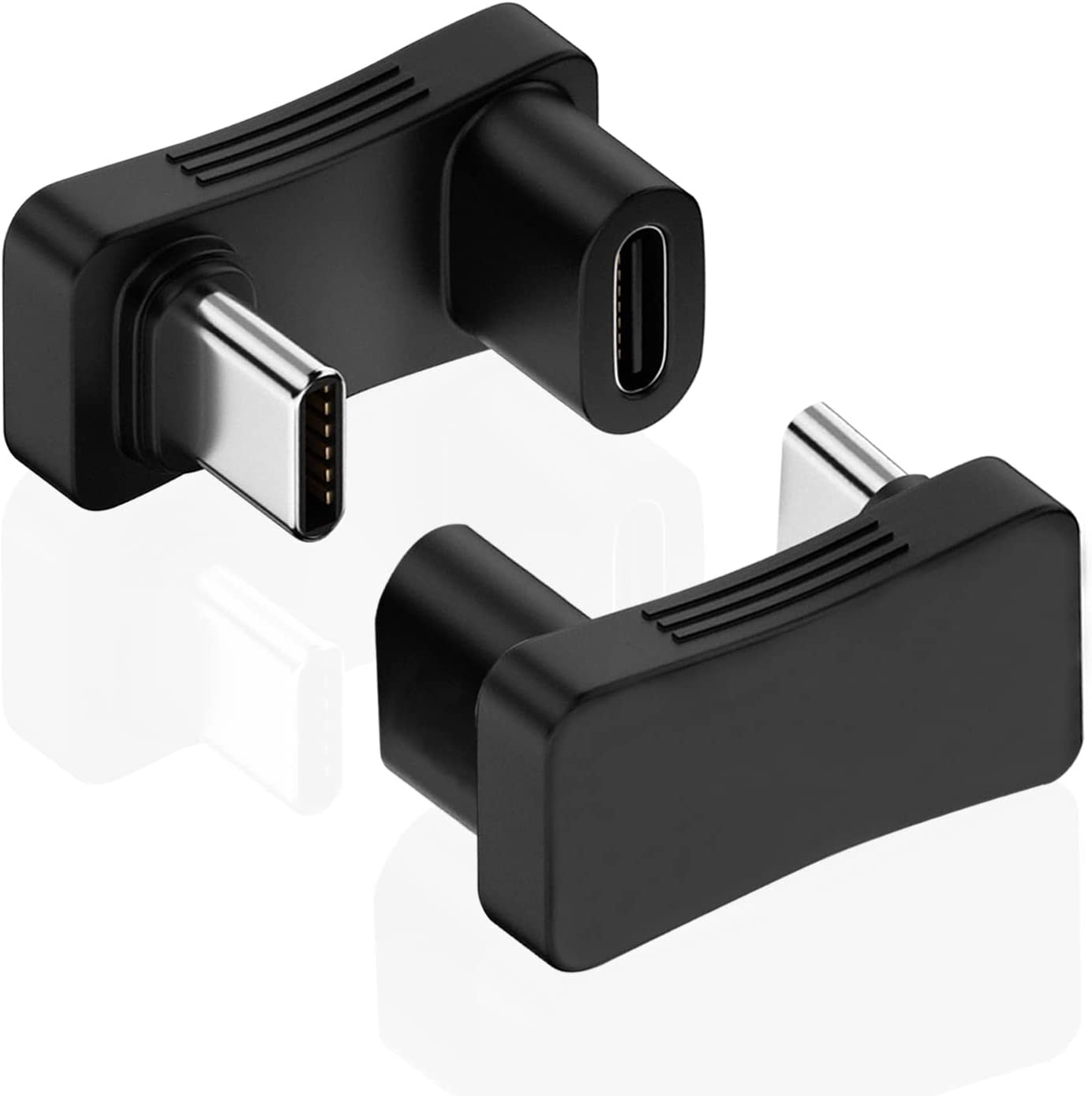 180 Degree Angle USB C Adapter 2 Pack, Black | U Shape Type C Male
