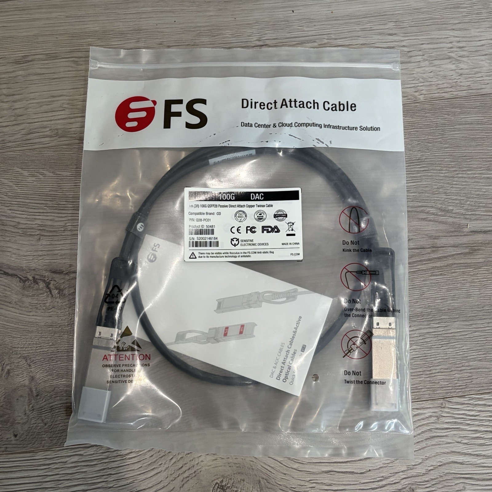 Cisco QSFP-100G-CU1M 3ft 100G QSFP28 4 x 25G NRZ Passive Copper Twinax Cable