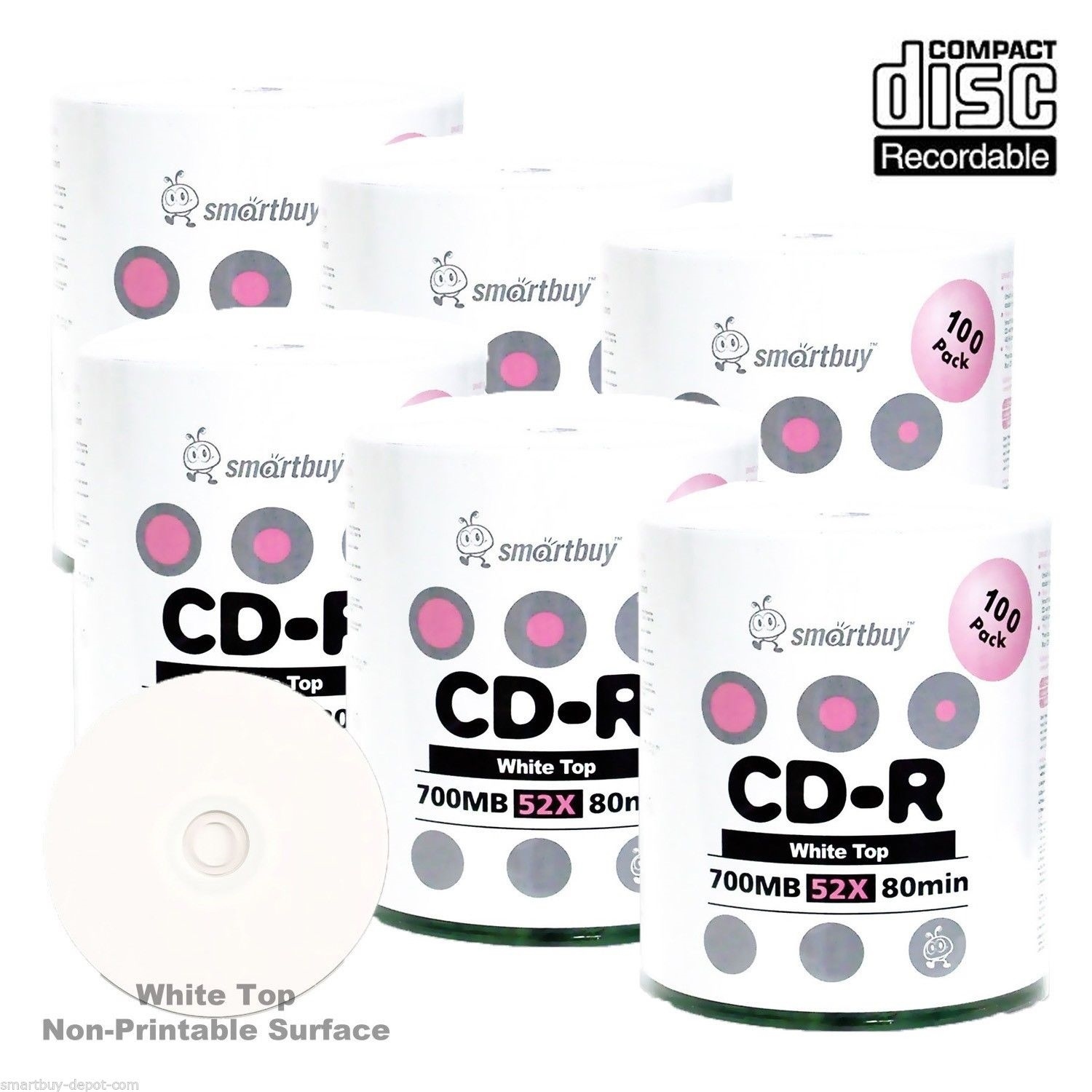 600-Pack SmartBuy Blank CD-R 52X 700MB/80Min White Top Surface Record Media Disc