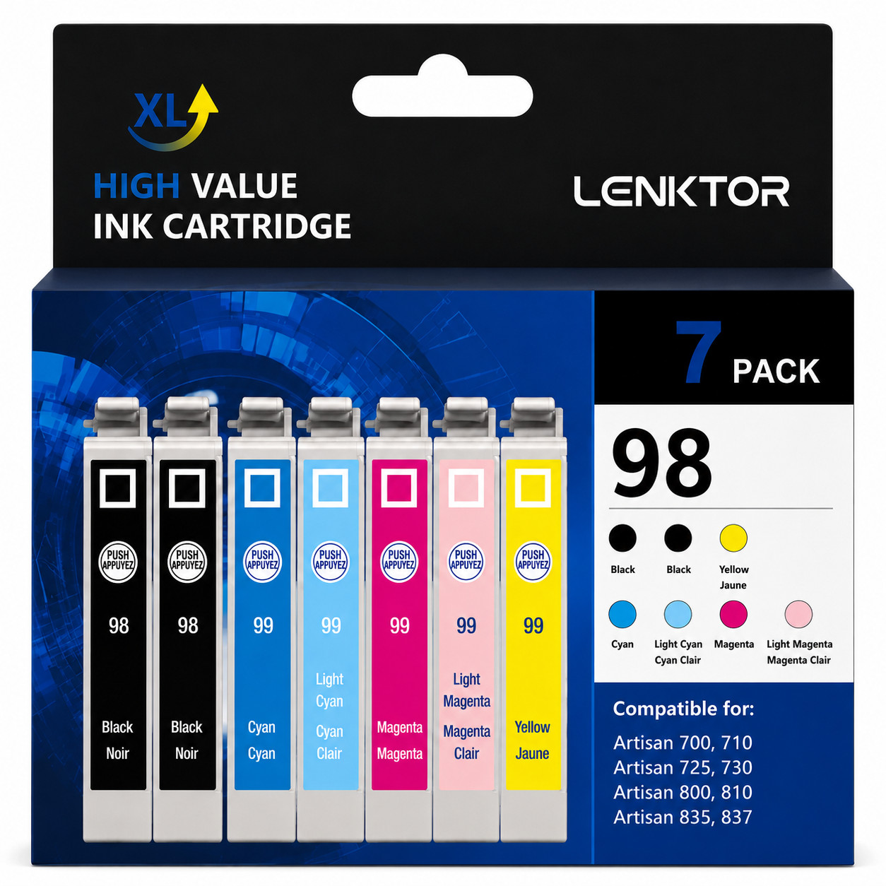 98 7PK 6 Color 2 Black Ink Cartridge Artisan 700 710 725 730 800 810 835