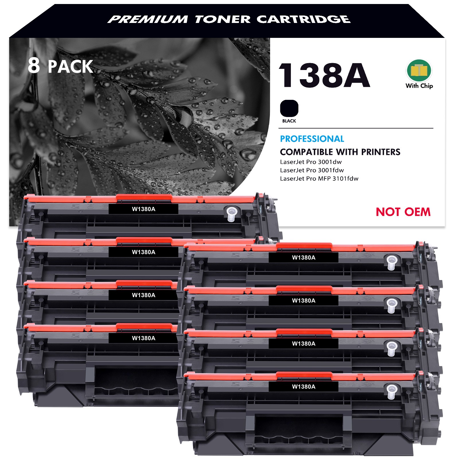 8PK W1380A Toner with Chip For 138A HP LaserJet Pro 3001dw 3001fdw MFP 3101fdw