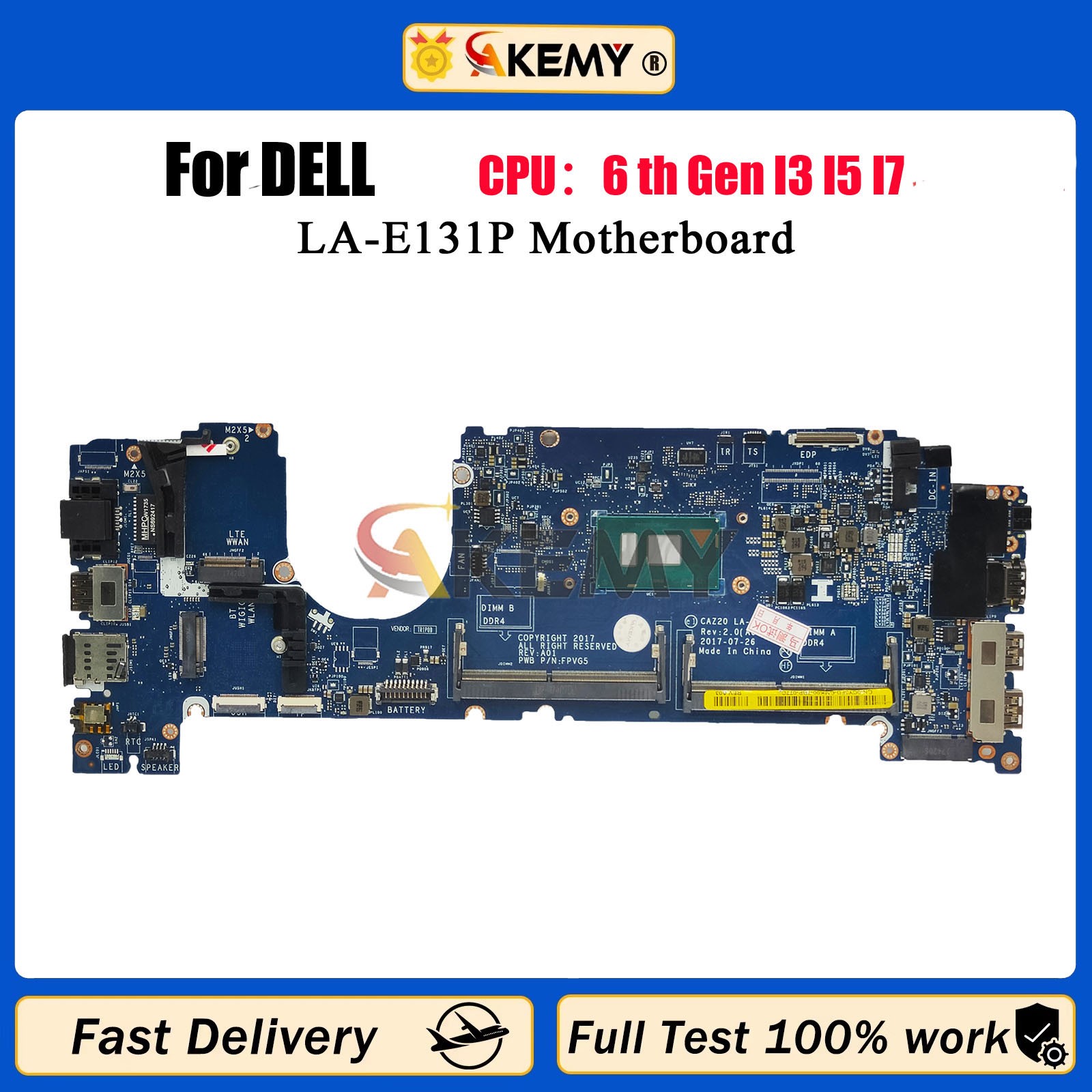 For Dell 7480 LA-E132P LA-E131P Laptop Motherboard 04GTKN 0N480V with i5 i7 CPU