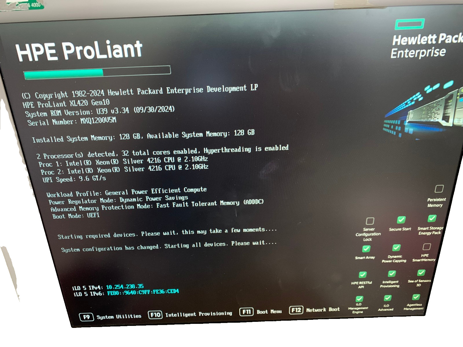 HPE Apollo 4200 Gen10, 2 x Silver 4216,  128gb ram No HD