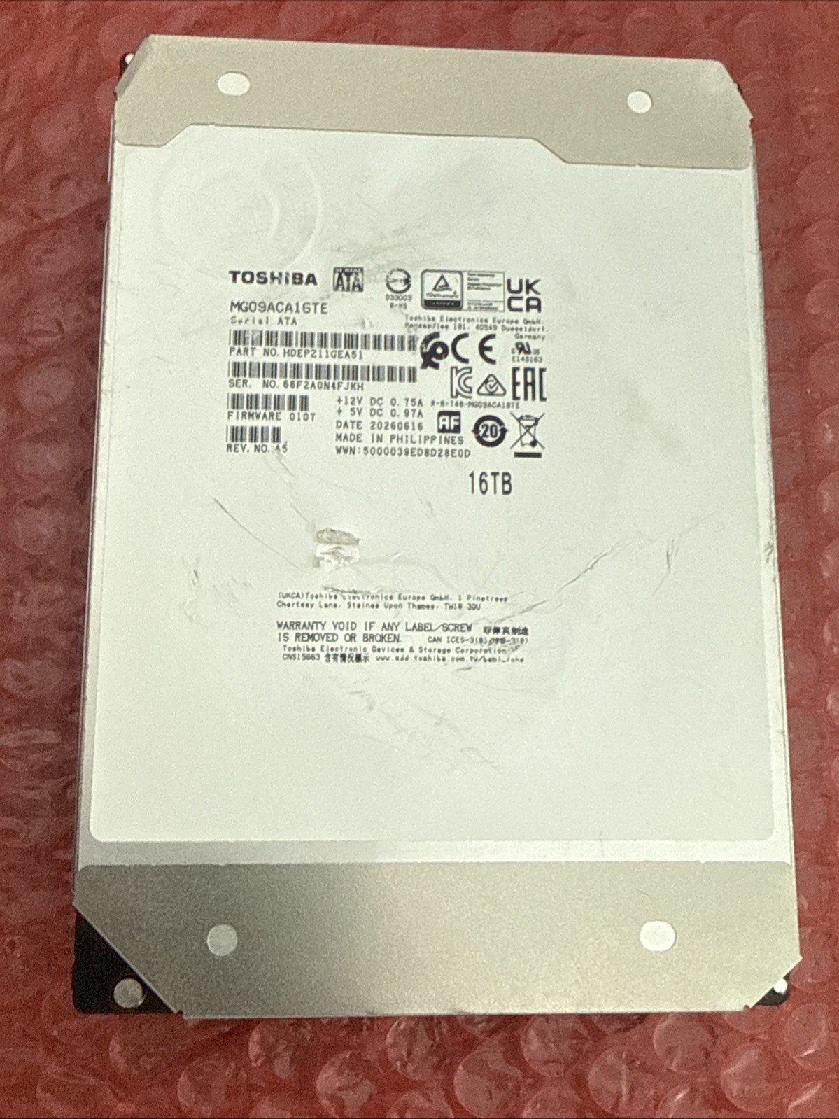 Toshiba MG09ACA16TE 16TB 7.2k 12Gb/s 3.5" SAS Hard Drive.  HEALT 100%  #S-71