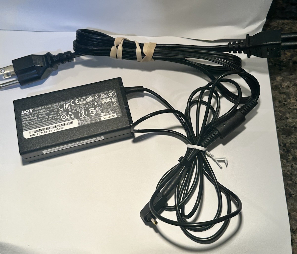 Acer 65W Laptop Charger A11-065N1A Power Adapter 19V 3.42A OEM Replacement