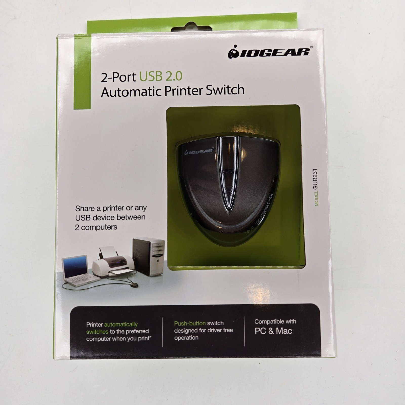 IOGEAR GUB231 2-Port USB 2.0 Automatic Printer Switch 