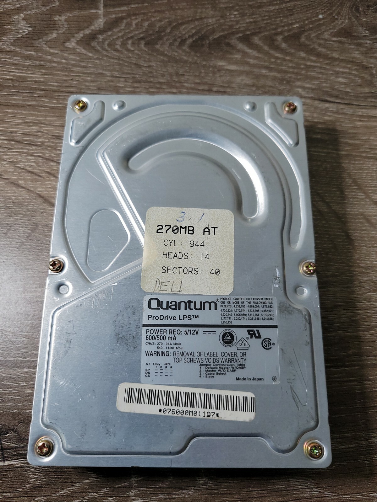 Quantum Pro Drive LPS 270AT 270MB IDE Hard Drive P/N: TB27A461