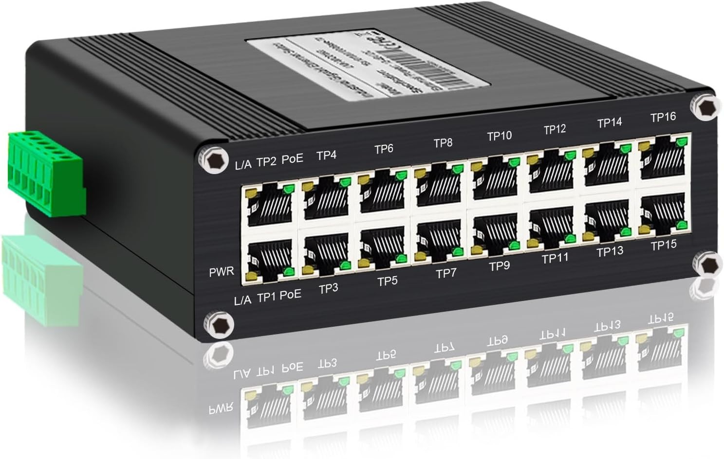 Industrial 16 Port Gigabit PoE+ Switch, 16×RJ45 10/100/1000Mbps, 360W, 48-57 DC