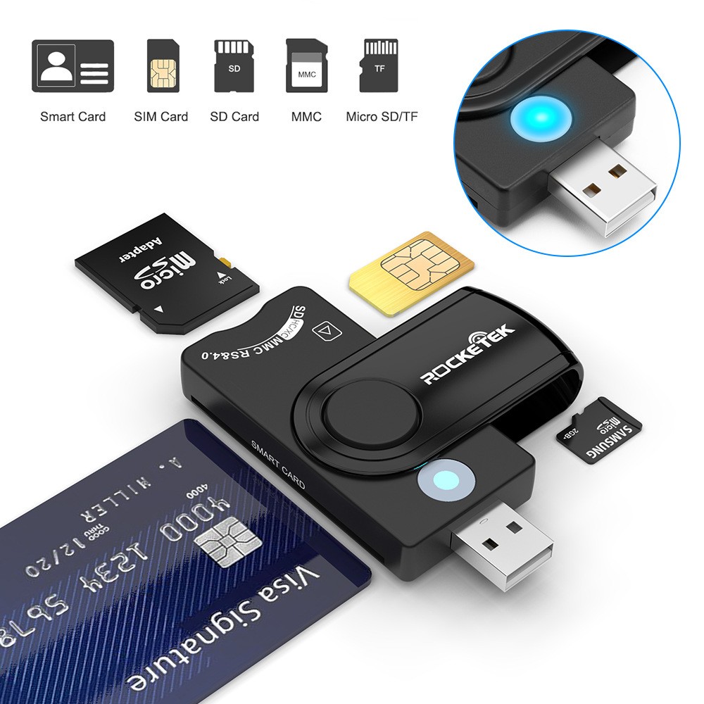 7-in-1 USB Smart Card Reader Micro SD MMC M2 SIM Memory Adapter Laptop Computer