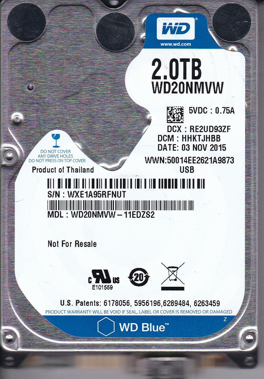 WD WD20NMVW-11EDZS2 dcm: HHKTJHBB Thailand NOV 2015 2TB USB 3.0 2.5" HDD 7727