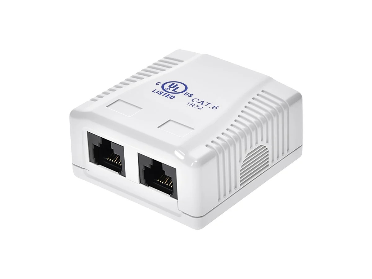 Monoprice 2-Port Cat6 RJ45 Surface Mount Box - UL, Dual IDC, 50u, TAA, No Logo,