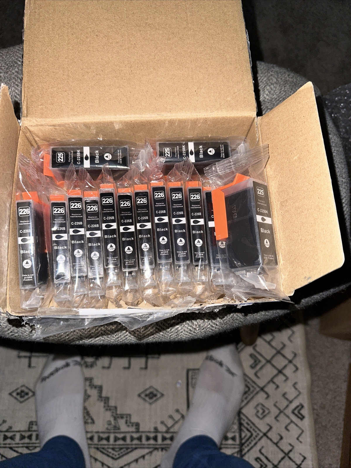 10 Replacement Canon Pixma C-226B Black & 5 C-225BK Cartridge