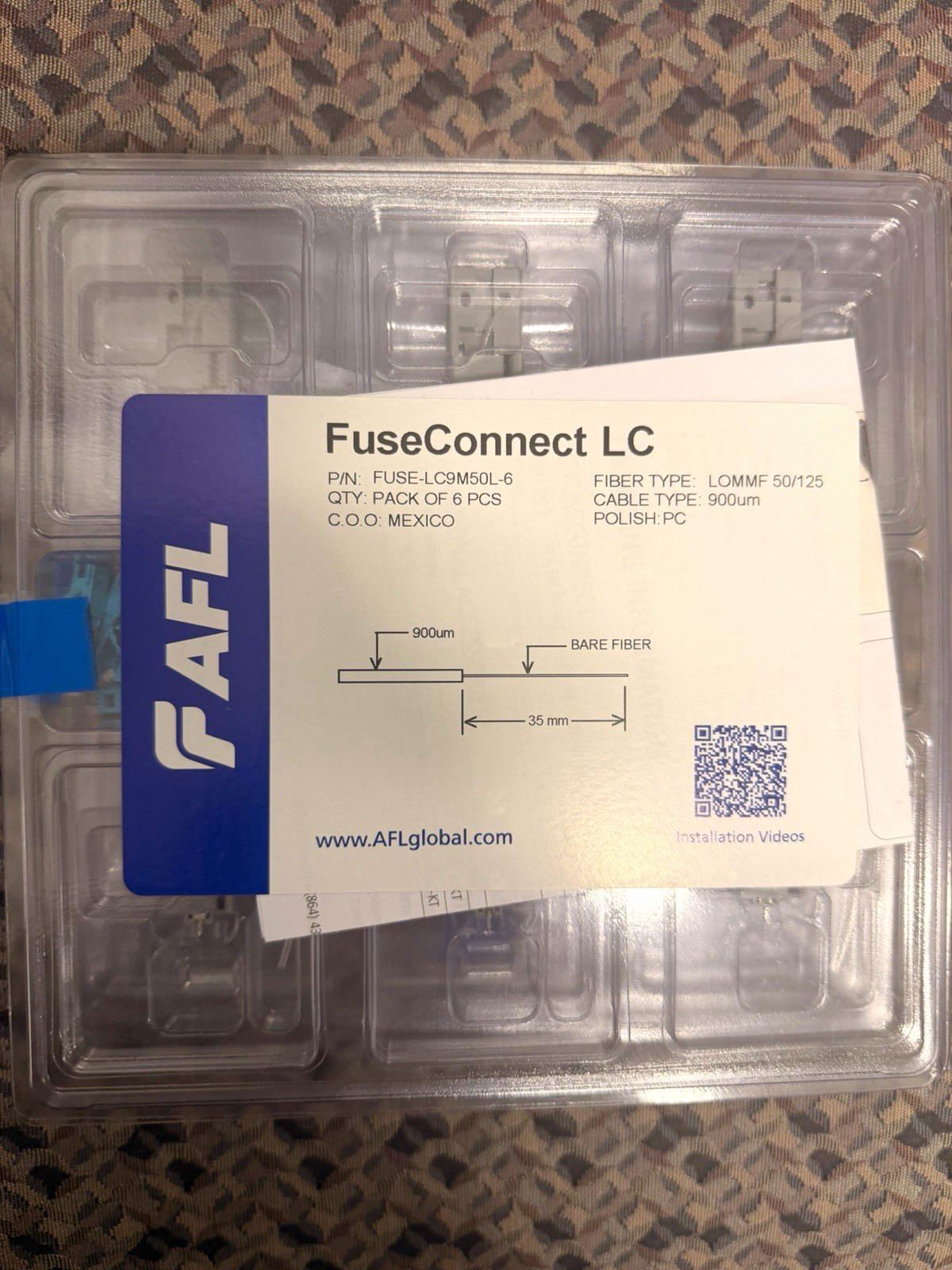 AFL FuseConnect FUSE-LC9M50L-6 LC MMF 50/125 900um Fused, 6 Pack