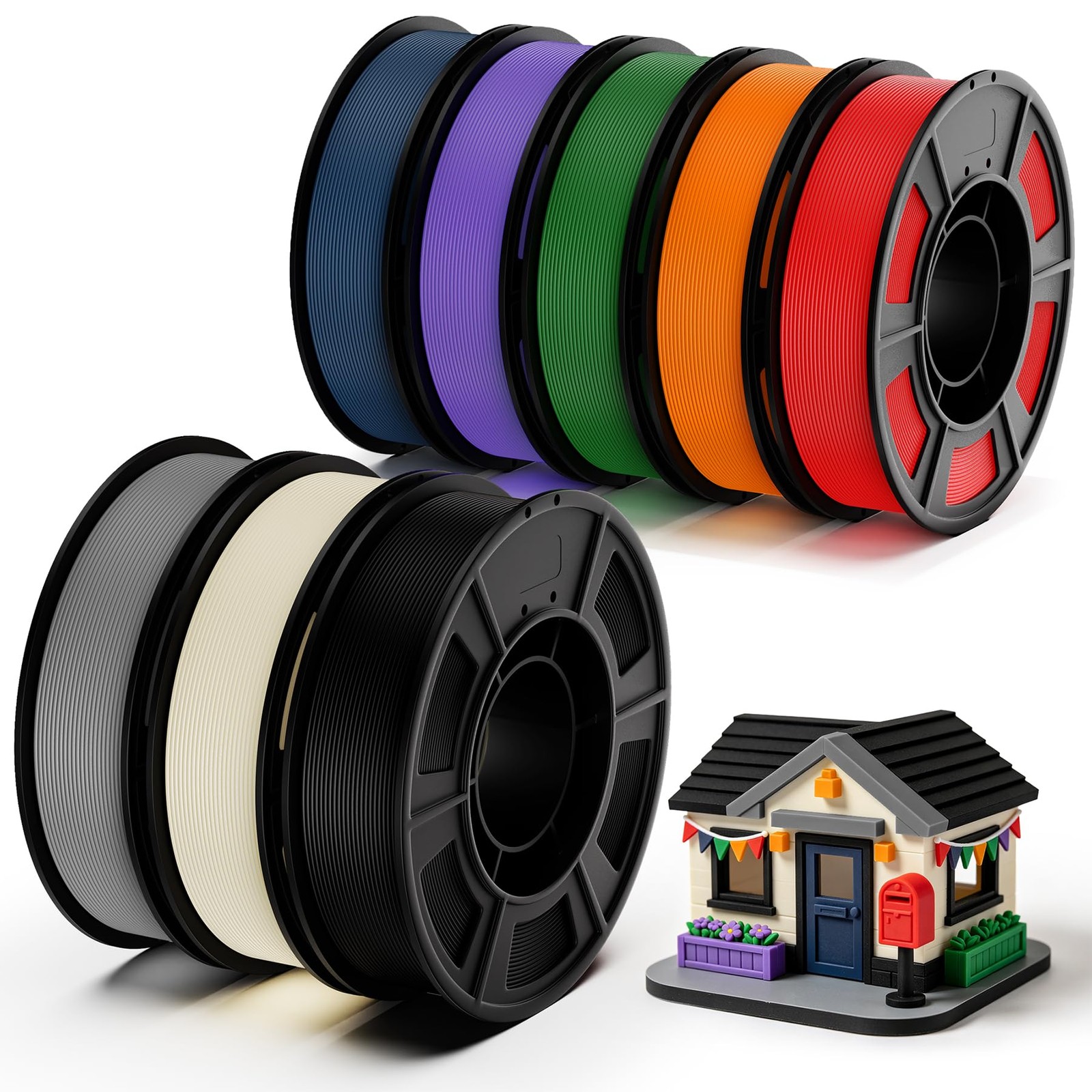 8 Color Pack Elite PLA+ Filament Bundle, PLA+ 3D Printer Filament 1.75mm, Ind...