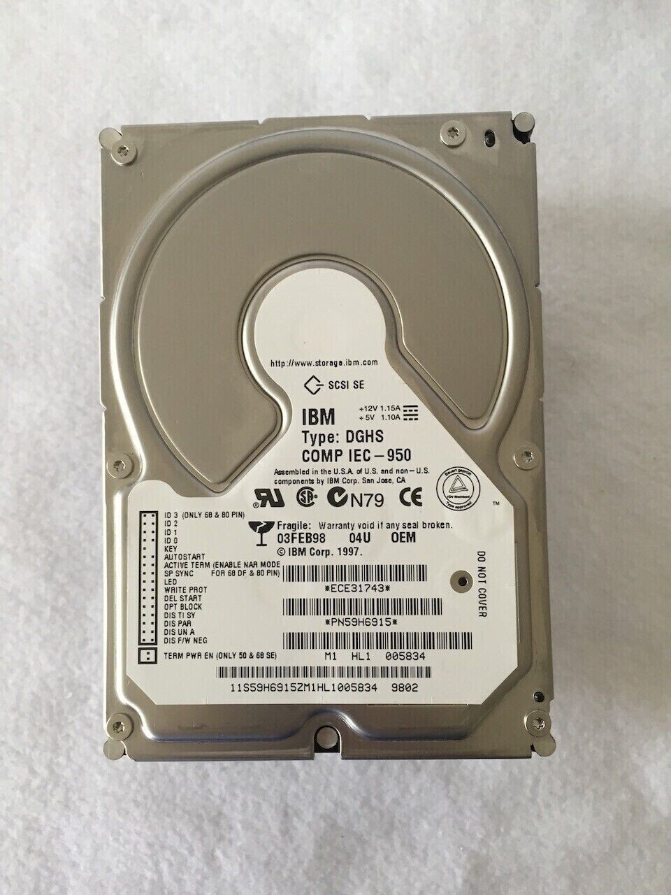 4.5GB IBM DGHS 04U 3.5' 68 PIN SCSI Internal Hard Disk Drive Enterprise Grade