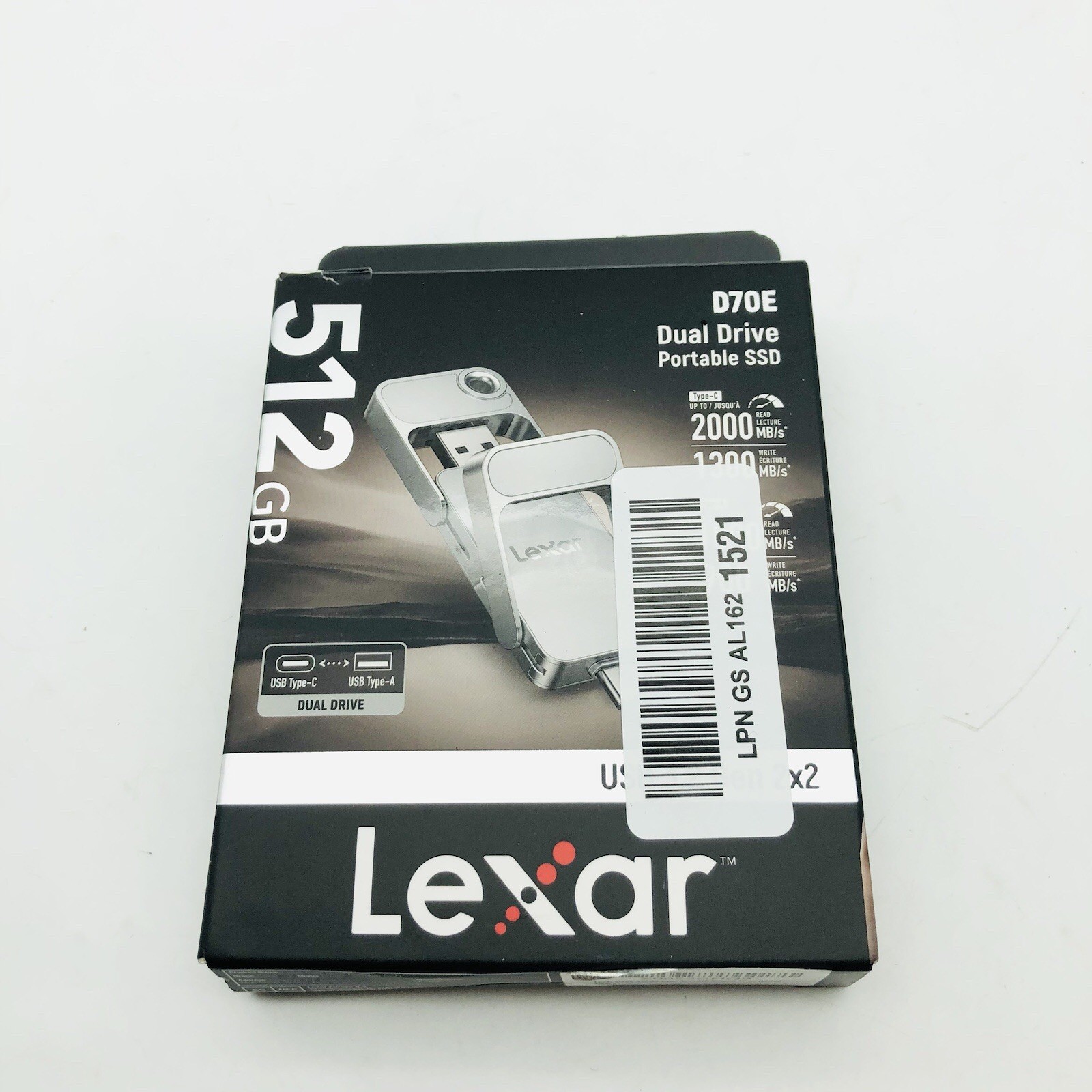 Lexar D70E 512GB Dual Drive External SSD 2000MB/s  512GB Silver Pack of 2