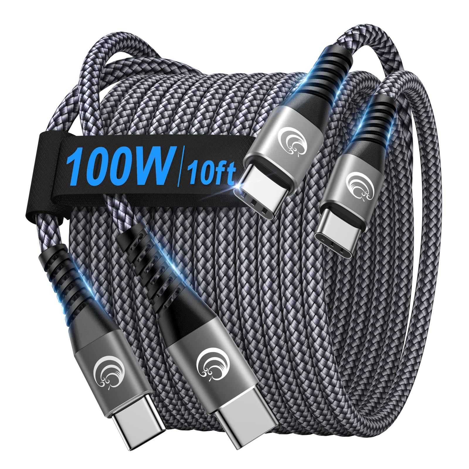 USBC to 100W [10ft/2 Pack] USB C C Fast Charging 10ft+10ft, Grey