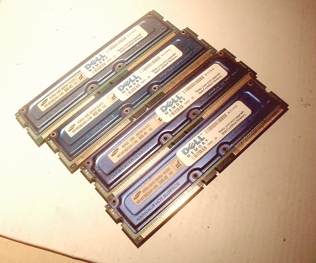 1GB DELL RAMBUS SAMSUNG PC1066 RDRAM Modules 4x256MB ECC RIMM From 8250