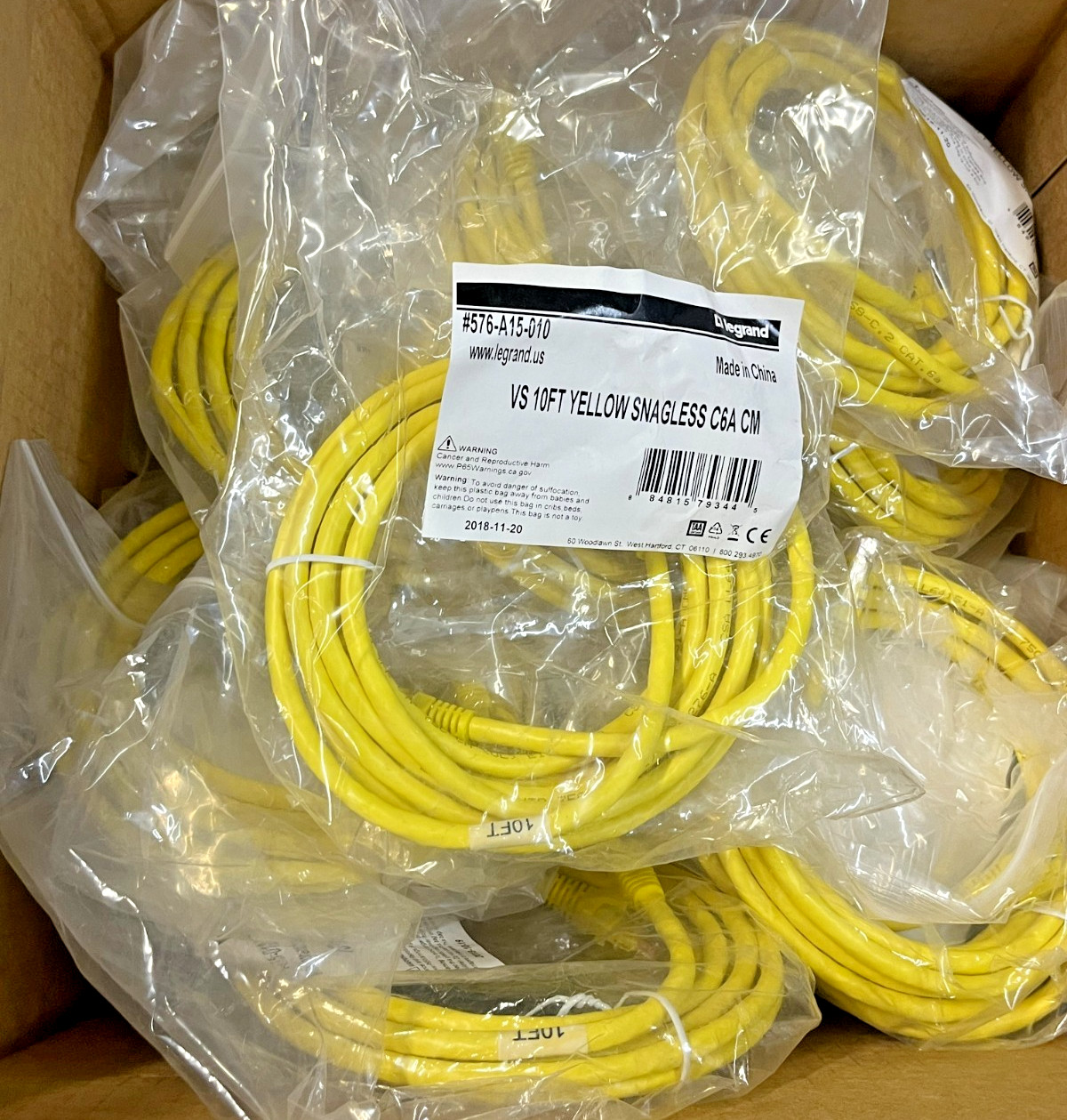 New NIB Lot of 17 Legrand 576-A15-010 VS 10FT Yellow Snagless C6A CM