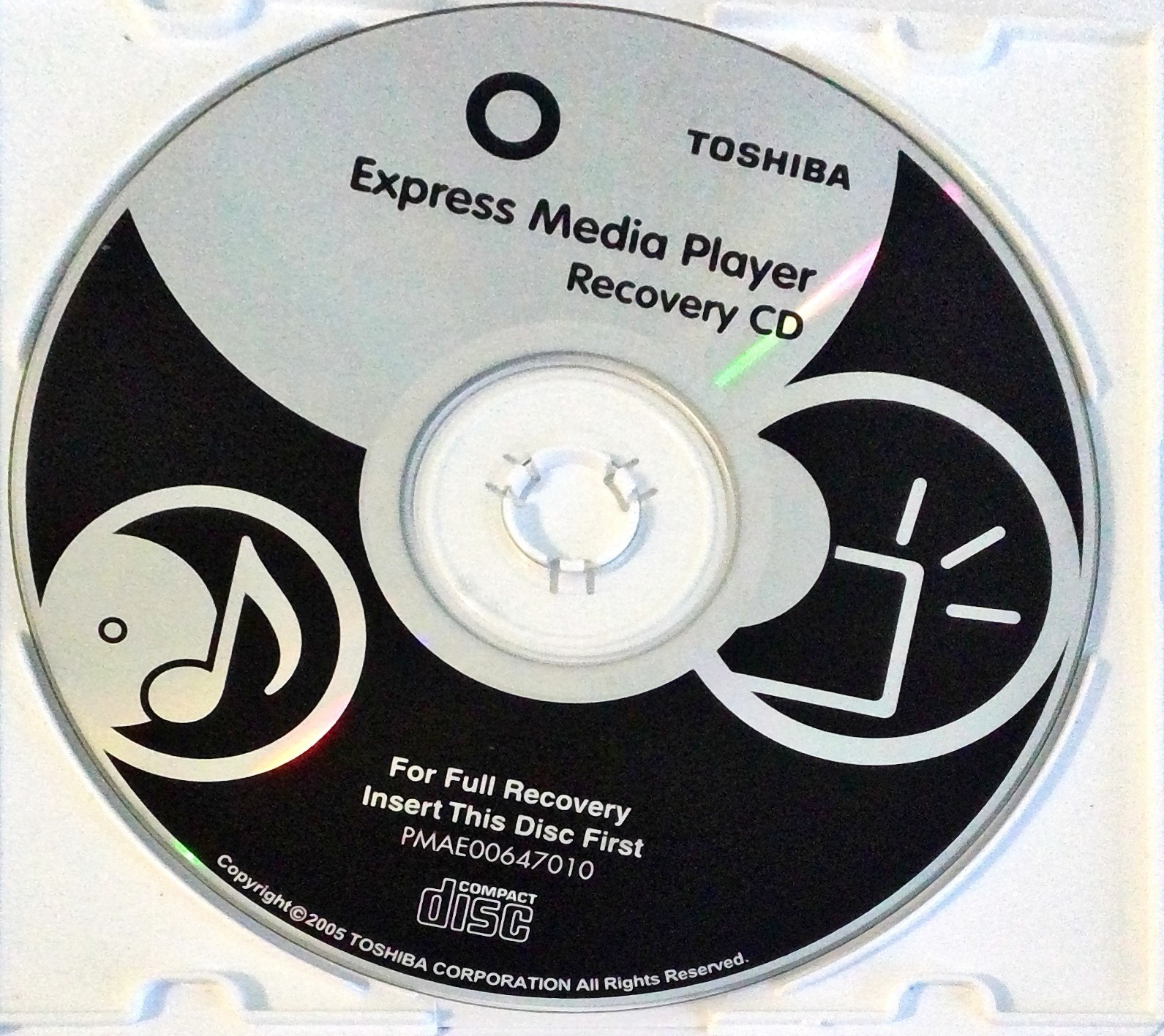 Toshiba Express Media Player Recovery CD,  NEW 2005 Toshiba Corporation