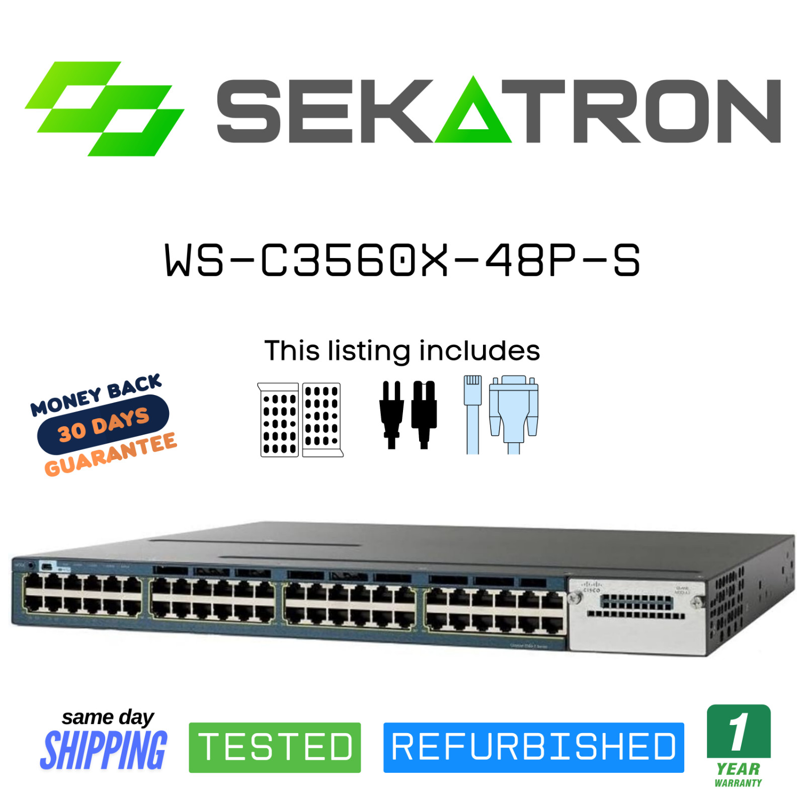 ♻️ Cisco WS-C3560X-48P-S 48-Port PoE+ Gigabit Switch w/ AC & Fans⚡Fast Ship