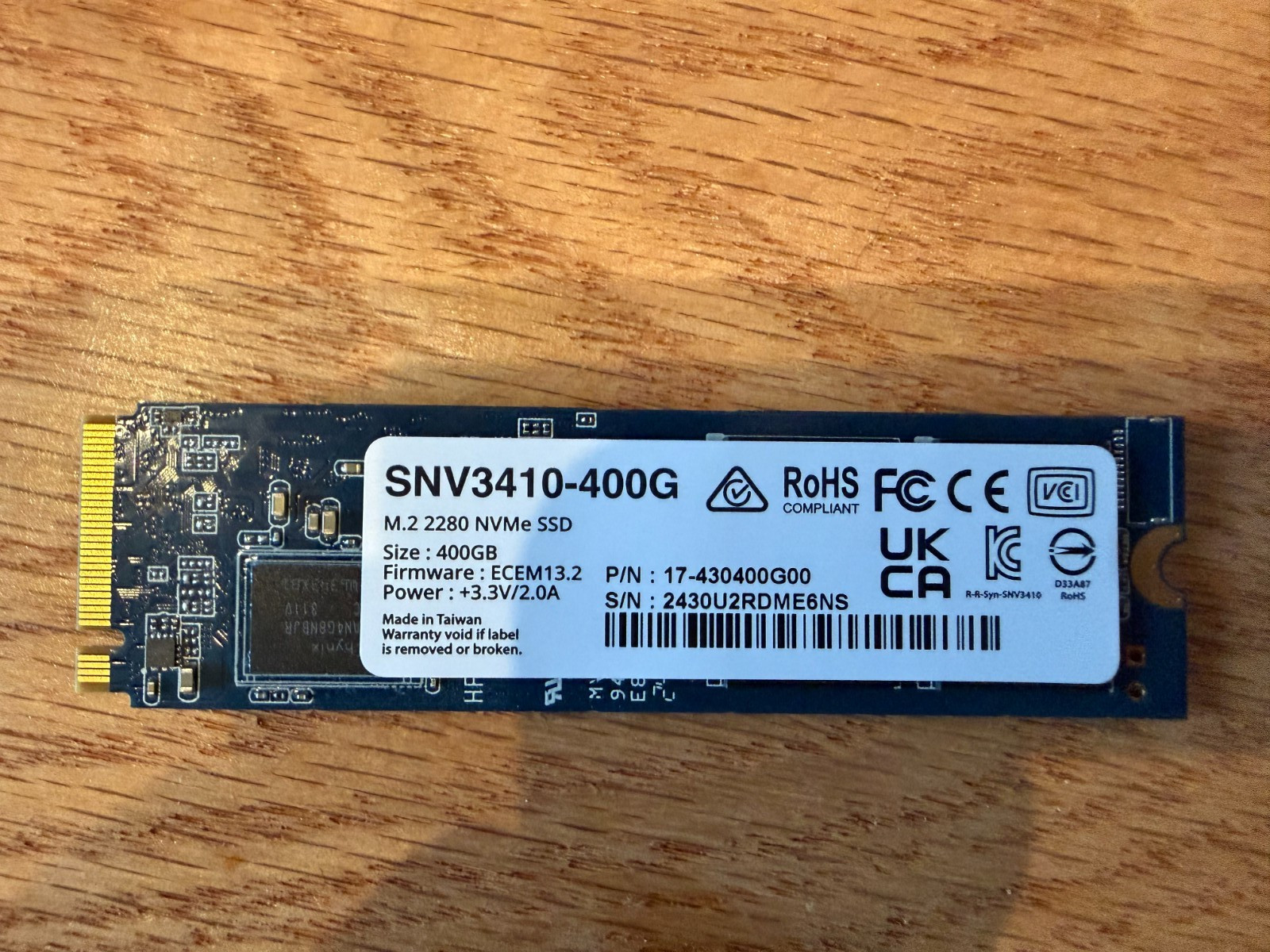 Synology SNV3410-400G 400GB M.2 2280 NVMe PCIe Internal SSD