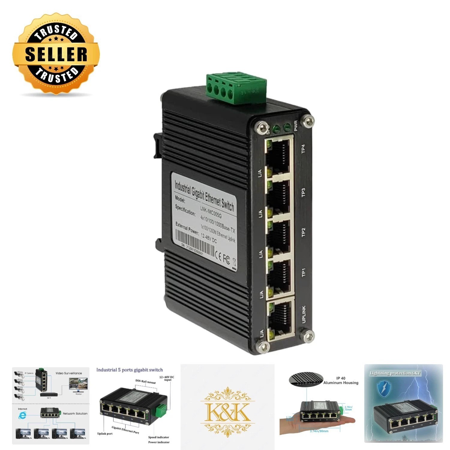 Compact Industrial Ethernet Switch with 10Gbps & Surge Protection - Metal Design
